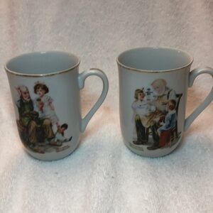 Norman Rockwell pair of coffee mugs toymaker